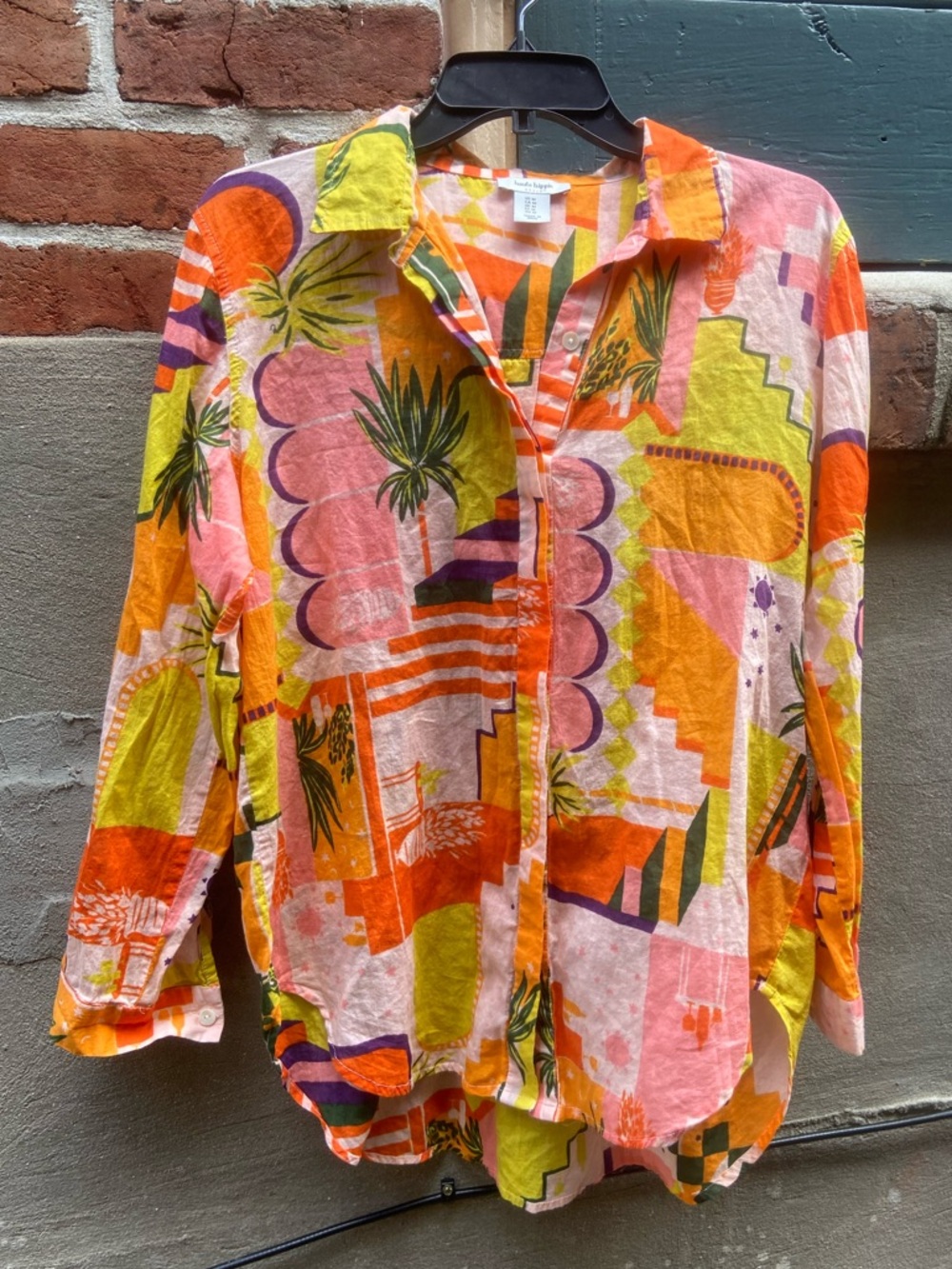 Haute Hippie Orange Pink Yellow Abstract Button-Down Shirt